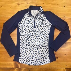 SanSoleil Solcool UV 50 Zip Mock Long Sleeve Golf Top Bobcat Blue Women's S A11